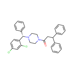 O=C(CC(c1ccccc1)c1ccccc1)N1CCN([C@@H](c2ccccc2)c2ccc(Cl)cc2Cl)CC1 ZINC000038914000