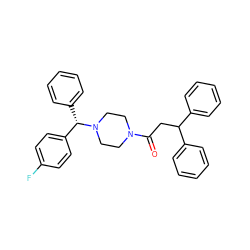 O=C(CC(c1ccccc1)c1ccccc1)N1CCN([C@@H](c2ccccc2)c2ccc(F)cc2)CC1 ZINC000038660504