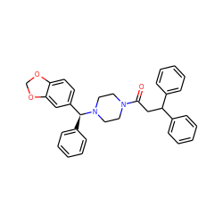 O=C(CC(c1ccccc1)c1ccccc1)N1CCN([C@@H](c2ccccc2)c2ccc3c(c2)OCO3)CC1 ZINC000038662268