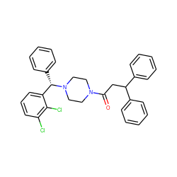 O=C(CC(c1ccccc1)c1ccccc1)N1CCN([C@@H](c2ccccc2)c2cccc(Cl)c2Cl)CC1 ZINC000038751243