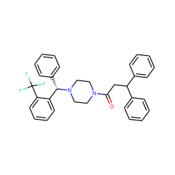 O=C(CC(c1ccccc1)c1ccccc1)N1CCN([C@@H](c2ccccc2)c2ccccc2C(F)(F)F)CC1 ZINC000045366254