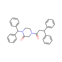 O=C(CC(c1ccccc1)c1ccccc1)N1CCN(C(c2ccccc2)c2ccccc2)C(=O)C1 ZINC000140006849