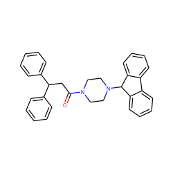 O=C(CC(c1ccccc1)c1ccccc1)N1CCN(C2c3ccccc3-c3ccccc32)CC1 ZINC000038909513