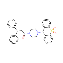 O=C(CC(c1ccccc1)c1ccccc1)N1CCN(C2c3ccccc3S(=O)(=O)c3ccccc32)CC1 ZINC000038945743