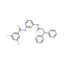 O=C(CC(c1ccccc1)c1ccccc1)Nc1cccc(NC(=O)c2cc(Cl)cc(Cl)c2)c1 ZINC000013493821