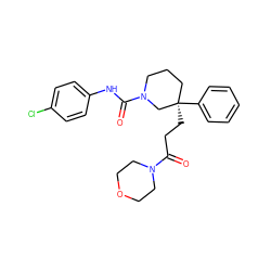 O=C(CC[C@@]1(c2ccccc2)CCCN(C(=O)Nc2ccc(Cl)cc2)C1)N1CCOCC1 ZINC000049000036