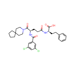 O=C(CC[C@@H](NC(=O)c1cc(Cl)cc(Cl)c1)C(=O)N1CCC2(CCCC2)CC1)N[C@H](CCc1ccccc1)C(=O)O ZINC000029215693