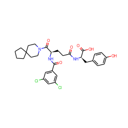 O=C(CC[C@@H](NC(=O)c1cc(Cl)cc(Cl)c1)C(=O)N1CCC2(CCCC2)CC1)N[C@H](Cc1ccc(O)cc1)C(=O)O ZINC000029216060