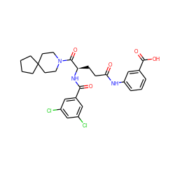 O=C(CC[C@@H](NC(=O)c1cc(Cl)cc(Cl)c1)C(=O)N1CCC2(CCCC2)CC1)Nc1cccc(C(=O)O)c1 ZINC000029215256