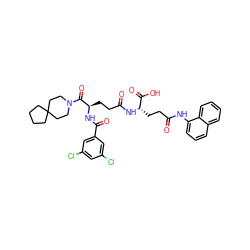 O=C(CC[C@H](NC(=O)CC[C@@H](NC(=O)c1cc(Cl)cc(Cl)c1)C(=O)N1CCC2(CCCC2)CC1)C(=O)O)Nc1cccc2ccccc12 ZINC000029214316