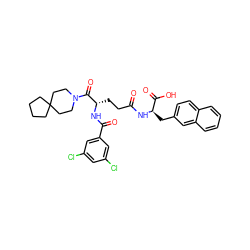 O=C(CC[C@H](NC(=O)c1cc(Cl)cc(Cl)c1)C(=O)N1CCC2(CCCC2)CC1)N[C@H](Cc1ccc2ccccc2c1)C(=O)O ZINC000003932818