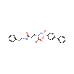 O=C(CC[C@H](NS(=O)(=O)c1ccc(-c2ccccc2)cc1)C(=O)O)NCCc1ccccc1 ZINC000653823902