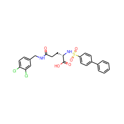 O=C(CC[C@H](NS(=O)(=O)c1ccc(-c2ccccc2)cc1)C(=O)O)NCc1ccc(Cl)c(Cl)c1 ZINC000653836235