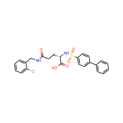 O=C(CC[C@H](NS(=O)(=O)c1ccc(-c2ccccc2)cc1)C(=O)O)NCc1ccccc1Cl ZINC000653819685