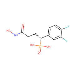 O=C(CC[C@H](c1ccc(F)c(F)c1)P(=O)(O)O)NO ZINC000072114777