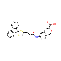 O=C(CC[C@H]1CSC(c2ccccc2)(c2ccccc2)S1)Nc1ccc2c(c1)C[C@@H](C(=O)O)OC2 ZINC000043119865