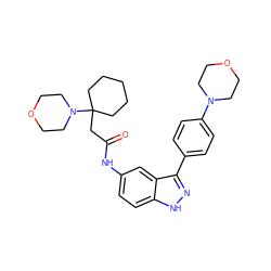 O=C(CC1(N2CCOCC2)CCCCC1)Nc1ccc2[nH]nc(-c3ccc(N4CCOCC4)cc3)c2c1 ZINC000299866756