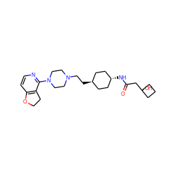 O=C(CC1(O)CCC1)N[C@H]1CC[C@H](CCN2CCN(c3nccc4c3CCO4)CC2)CC1 ZINC000261075330