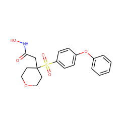 O=C(CC1(S(=O)(=O)c2ccc(Oc3ccccc3)cc2)CCOCC1)NO ZINC000003873598