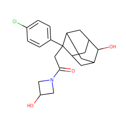 O=C(CC1(c2ccc(Cl)cc2)C2CC3CC1CC(C2)C3O)N1CC(O)C1 ZINC000202369709