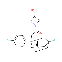 O=C(CC1(c2ccc(F)cc2)[C@H]2CC3C[C@H]1CC(F)(C3)C2)N1CC(O)C1 ZINC000202367948