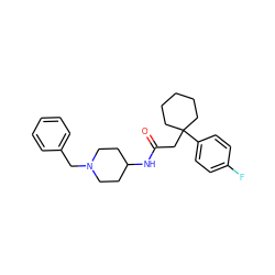 O=C(CC1(c2ccc(F)cc2)CCCCC1)NC1CCN(Cc2ccccc2)CC1 ZINC000072114225