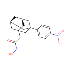 O=C(CC12C[C@@H]3C[C@H](C1)CC(c1ccc([N+](=O)[O-])cc1)(C3)C2)NO ZINC000095585986