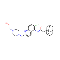 O=C(CC12CC3CC(CC(C3)C1)C2)Nc1c(Cl)ccc2nc(CN3CCN(CCO)CC3)ccc12 ZINC000022445444