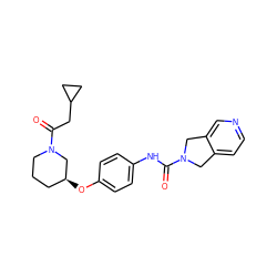 O=C(CC1CC1)N1CCC[C@H](Oc2ccc(NC(=O)N3Cc4ccncc4C3)cc2)C1 ZINC000167618354