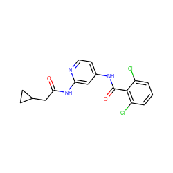 O=C(CC1CC1)Nc1cc(NC(=O)c2c(Cl)cccc2Cl)ccn1 ZINC000096282833