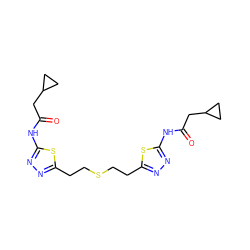 O=C(CC1CC1)Nc1nnc(CCSCCc2nnc(NC(=O)CC3CC3)s2)s1 ZINC000169697794