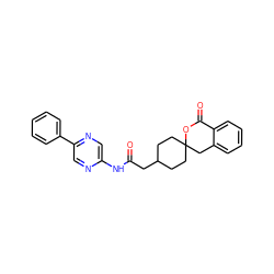 O=C(CC1CCC2(CC1)Cc1ccccc1C(=O)O2)Nc1cnc(-c2ccccc2)cn1 ZINC000084631980