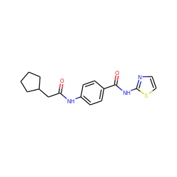 O=C(CC1CCCC1)Nc1ccc(C(=O)Nc2nccs2)cc1 ZINC000136299476