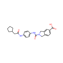 O=C(CC1CCCC1)Nc1ccc(NC(=O)N2Cc3ccc(C(=O)O)cc3C2)cc1 ZINC000166958587