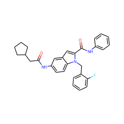 O=C(CC1CCCC1)Nc1ccc2c(c1)cc(C(=O)Nc1ccccc1)n2Cc1ccccc1F ZINC000028526303