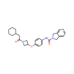 O=C(CC1CCCCC1)N1CC(Oc2ccc(NC(=O)N3Cc4ccncc4C3)cc2)C1 ZINC000167134325