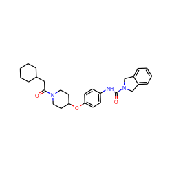 O=C(CC1CCCCC1)N1CCC(Oc2ccc(NC(=O)N3Cc4ccccc4C3)cc2)CC1 ZINC000166133382