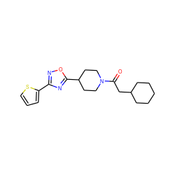 O=C(CC1CCCCC1)N1CCC(c2nc(-c3cccs3)no2)CC1 ZINC000071316849