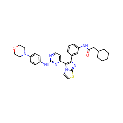 O=C(CC1CCCCC1)Nc1cccc(-c2nc3sccn3c2-c2ccnc(Nc3ccc(N4CCOCC4)cc3)n2)c1 ZINC000049793367