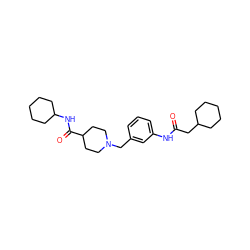 O=C(CC1CCCCC1)Nc1cccc(CN2CCC(C(=O)NC3CCCCC3)CC2)c1 ZINC001772649089