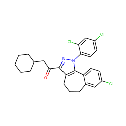 O=C(CC1CCCCC1)c1nn(-c2ccc(Cl)cc2Cl)c2c1CCCc1cc(Cl)ccc1-2 ZINC000139860485