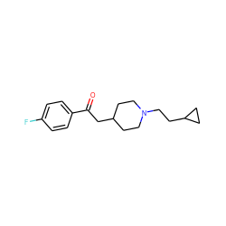 O=C(CC1CCN(CCC2CC2)CC1)c1ccc(F)cc1 ZINC000013729949