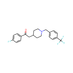 O=C(CC1CCN(Cc2ccc(C(F)(F)F)cc2)CC1)c1ccc(F)cc1 ZINC000013729930