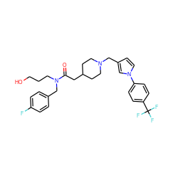 O=C(CC1CCN(Cc2ccn(-c3ccc(C(F)(F)F)cc3)c2)CC1)N(CCCO)Cc1ccc(F)cc1 ZINC000043011887