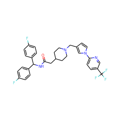 O=C(CC1CCN(Cc2ccn(-c3ccc(C(F)(F)F)cn3)c2)CC1)NC(c1ccc(F)cc1)c1ccc(F)cc1 ZINC000042964858