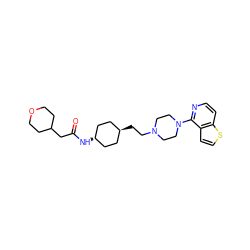 O=C(CC1CCOCC1)N[C@H]1CC[C@H](CCN2CCN(c3nccc4sccc34)CC2)CC1 ZINC000261147800