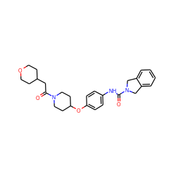 O=C(CC1CCOCC1)N1CCC(Oc2ccc(NC(=O)N3Cc4ccccc4C3)cc2)CC1 ZINC000166349062