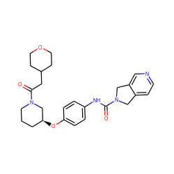 O=C(CC1CCOCC1)N1CCC[C@H](Oc2ccc(NC(=O)N3Cc4ccncc4C3)cc2)C1 ZINC000167573589