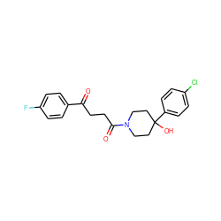 O=C(CCC(=O)N1CCC(O)(c2ccc(Cl)cc2)CC1)c1ccc(F)cc1 ZINC000145108469