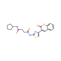 O=C(CCC(=O)NC1CCCC1)Nc1nc(-c2cc3ccccc3oc2=O)cs1 ZINC000001132424